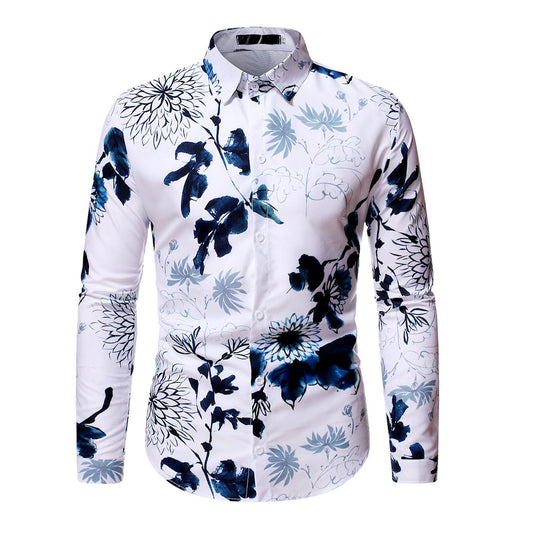 Floral Print Lapel Fall Men's Shirt