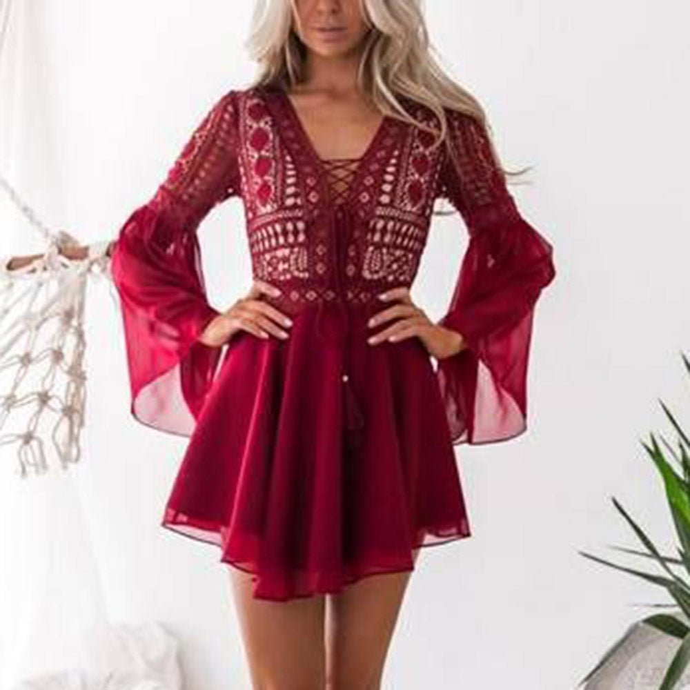 Pleated Long Sleeve Above Knee A-Line Women's Dress