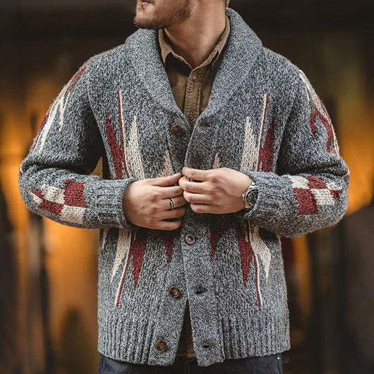 Lapel Standard Geometric Fall Men's Sweater