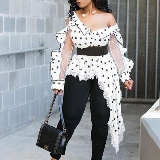 Asymmetric Polka Dots Mid-Length Women's Blouse