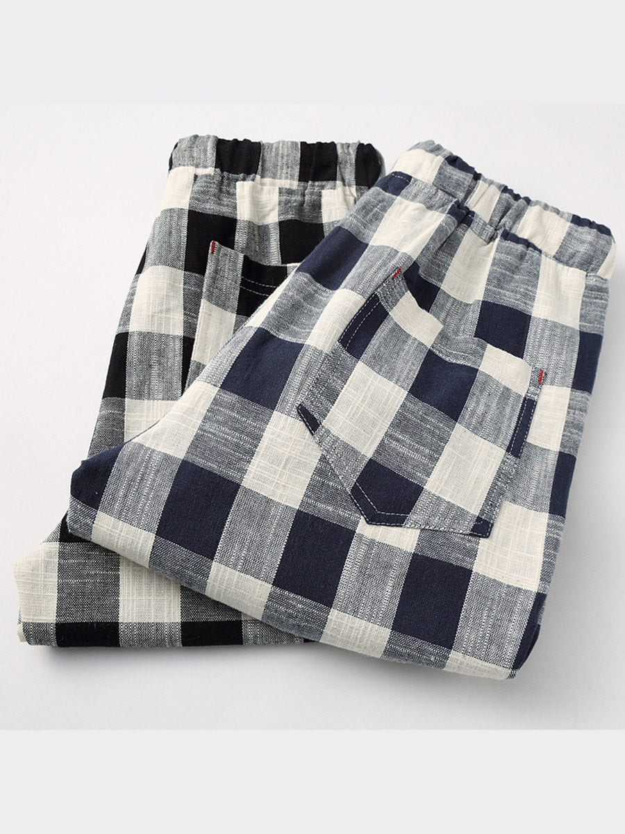 Plaid Straight Patchwork High Waist Men's Shorts