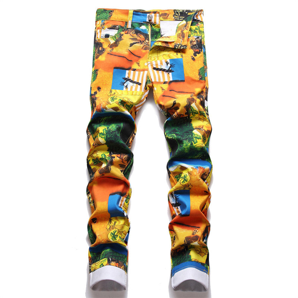 Straight Print Mid Waist Men's Casual Pants