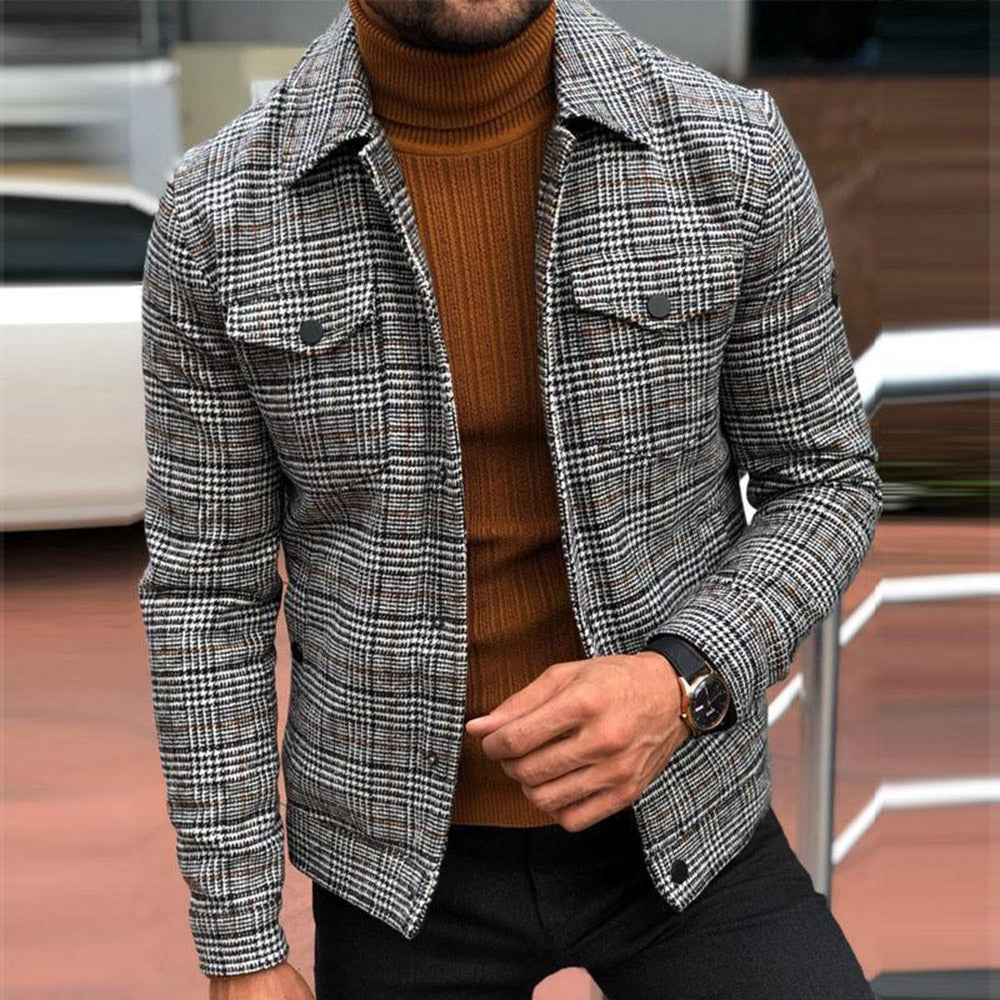 Lapel Button Plaid Fashion Men's Jacket