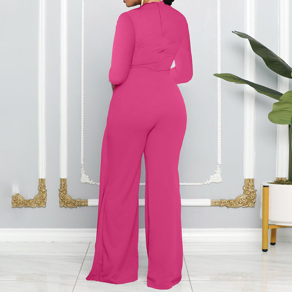 Full Length Office Lady Asymmetric Plain Mid Waist Women's Jumpsuit