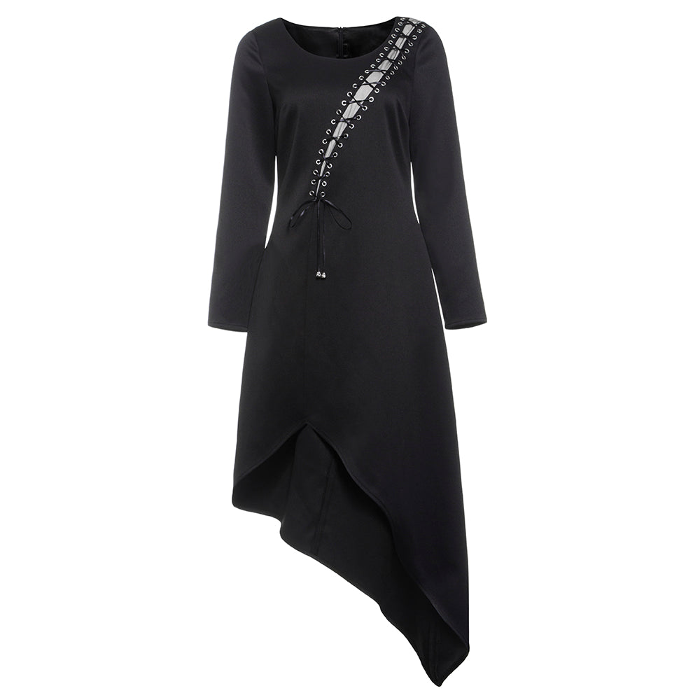 Mid-Calf Round Neck Asymmetric Long Sleeve Modern Women's Dress