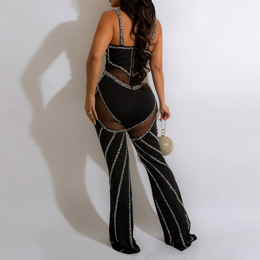 See-Through Full Length Western Mid Waist Women's Jumpsuit