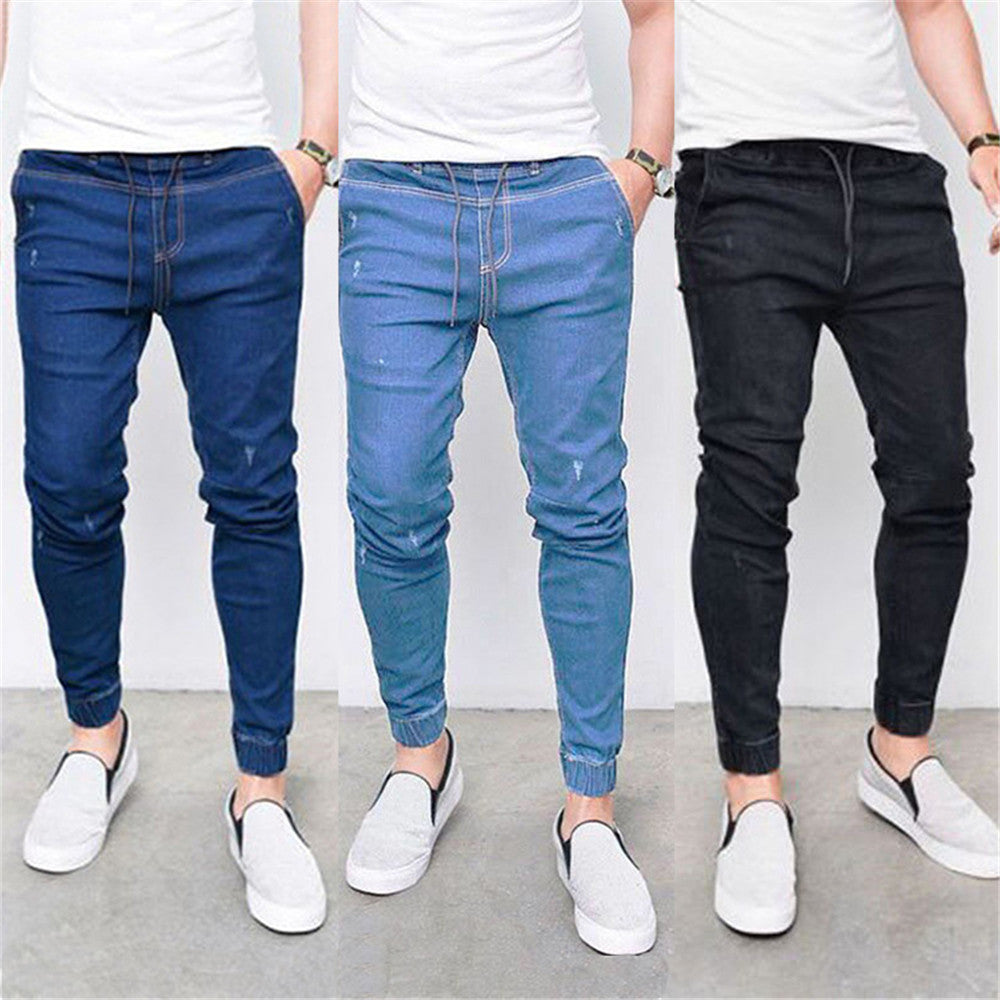 Lace-Up Pencil Pants Thin Lace-Up Men's Jeans