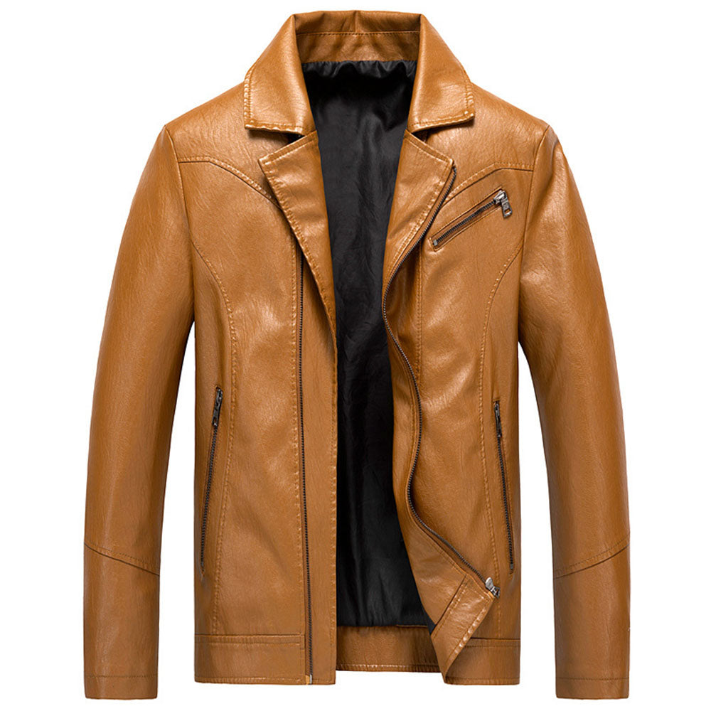 Lapel Standard Plain Zipper Men's Leather Jacket