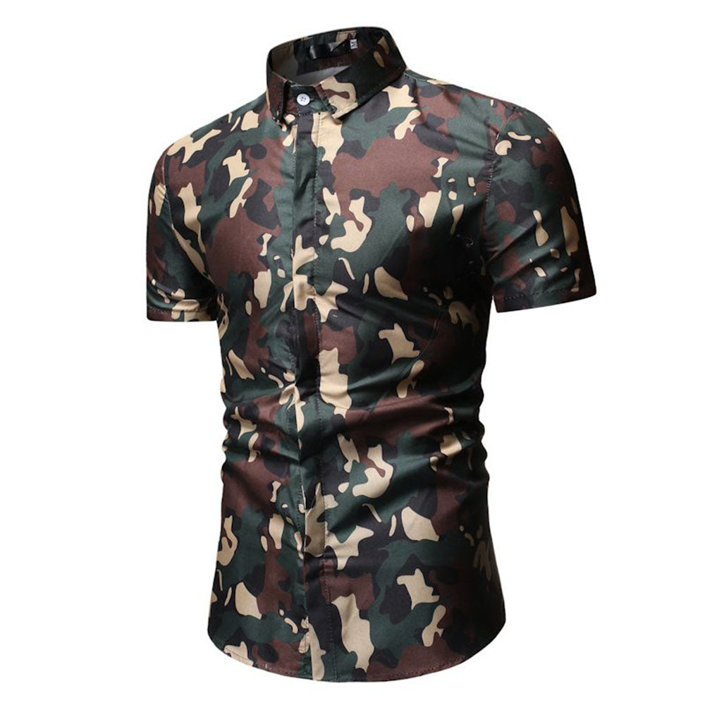 Lapel Button Camouflage Casual Single-Breasted Men's Shirt