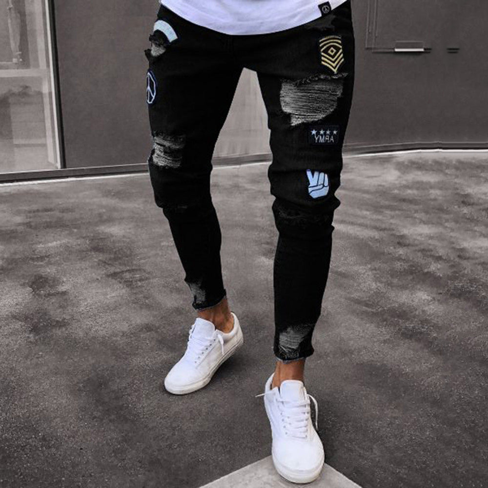 Pencil Pants Patchwork Mid Waist Men's Jeans