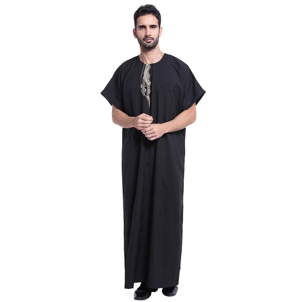 Dashiki Shirt Ethnic Plain Embroidery Round Neck Straight Men's Shirt