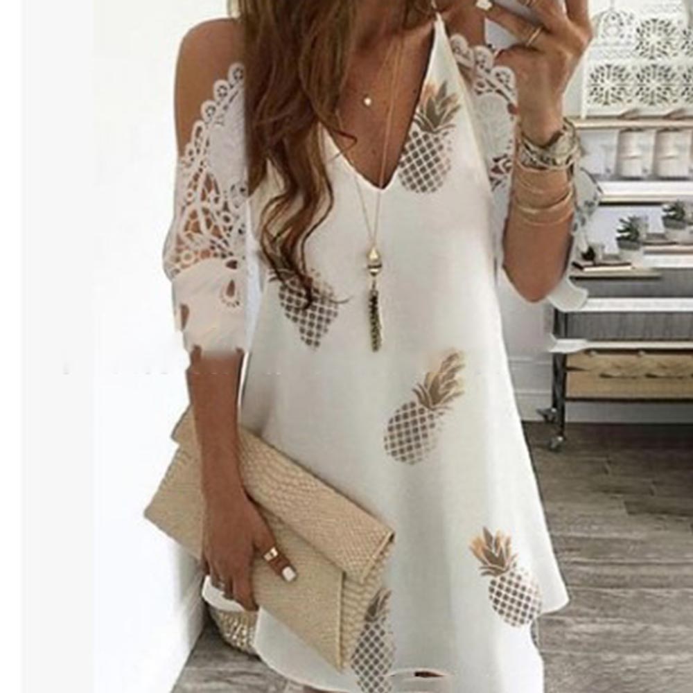 V-Neck Print Half Sleeve Above Knee Pullover Women's Dress