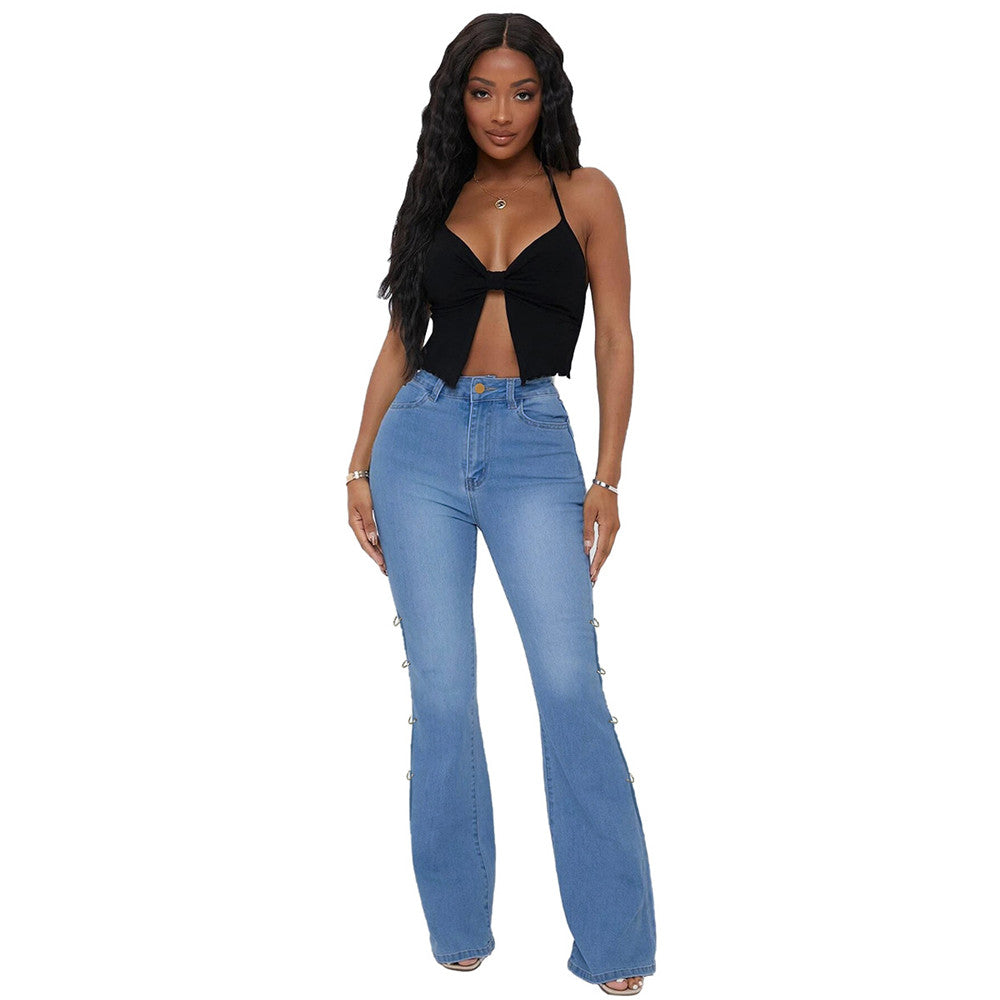 Plain Hollow Bellbottoms Slim Women's Jeans