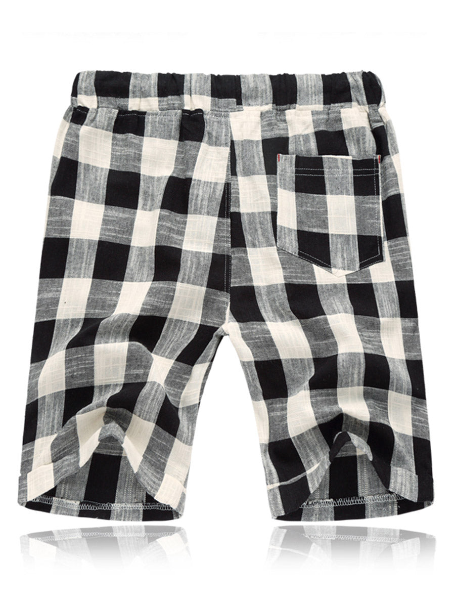 Plaid Straight Patchwork High Waist Men's Shorts