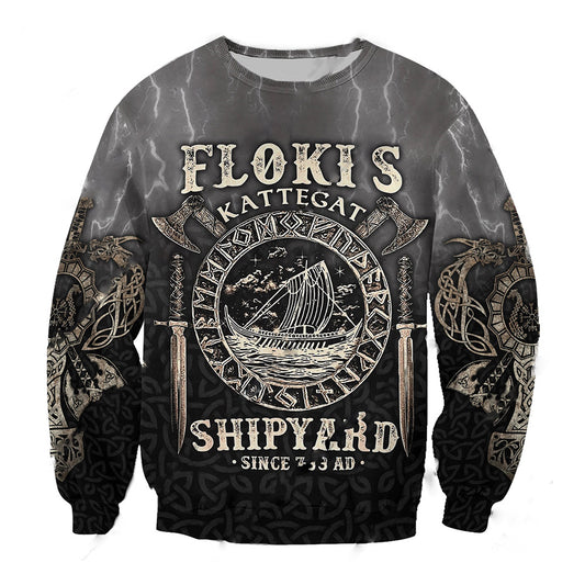 Flokis Shipyard Kattegat Viking Ship and Sword 3D All Over Printed Men's Hoodies