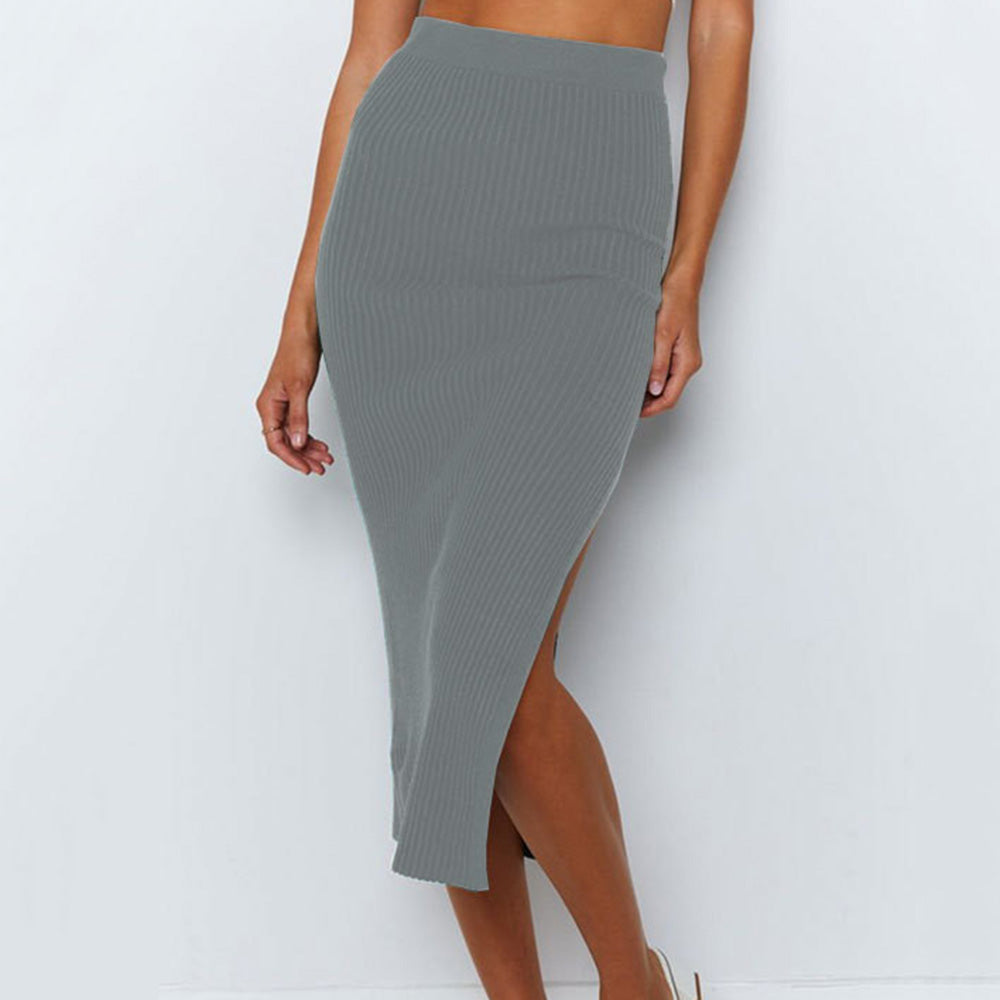 Split Plain Mid-Calf Bodycon Sweet Women's Skirt