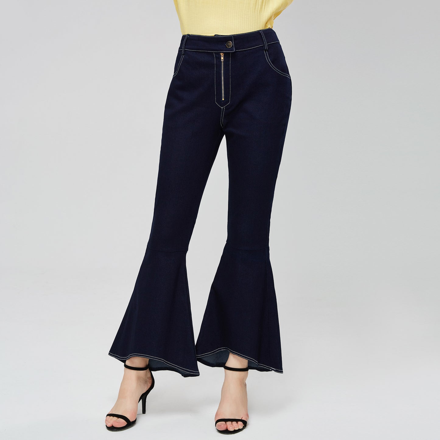 Plain Zipper Bellbottoms Slim Women's Jeans