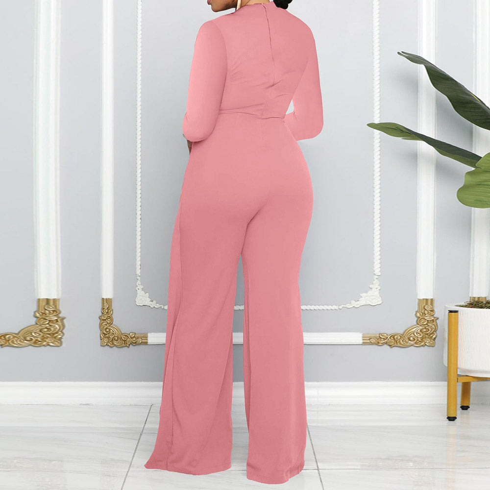 Full Length Office Lady Asymmetric Plain Mid Waist Women's Jumpsuit