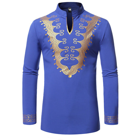 Dashiki Shirts - Print Ethnic Stand Collar Slim Men's Shirt