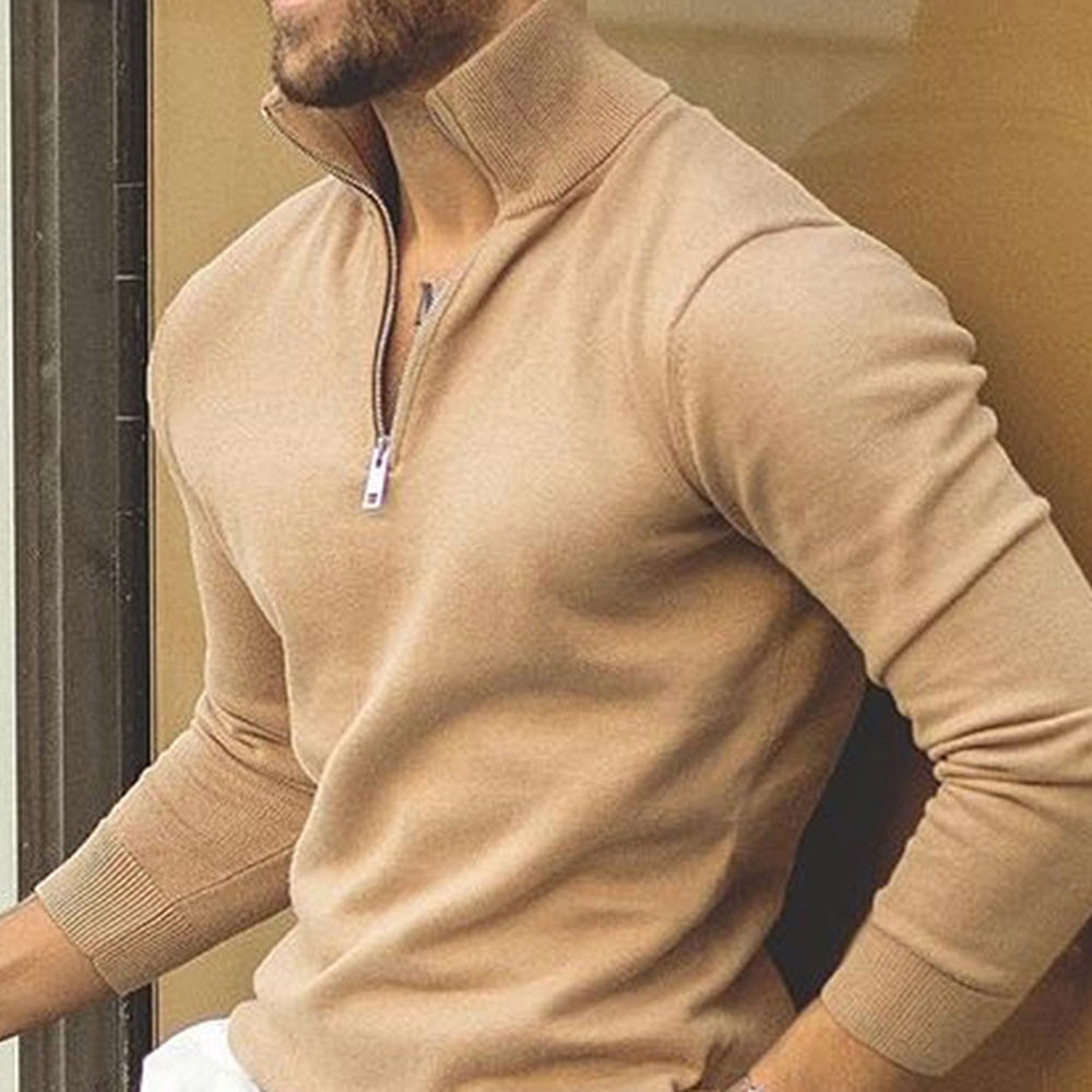 Plain Standard Zipper Turtleneck Casual Men's Sweater