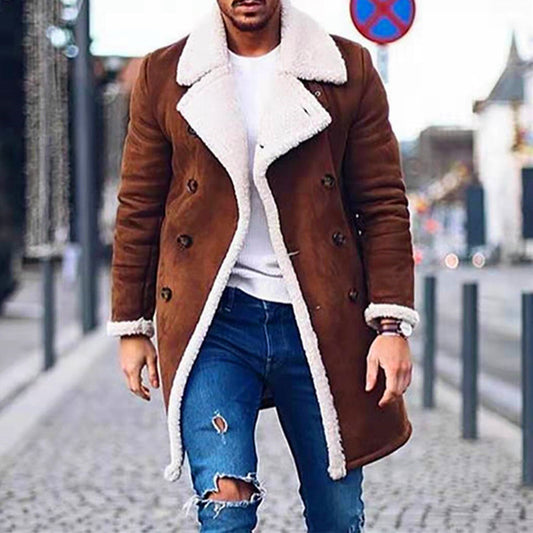 Plain Button Mid-Length Slim Men's Coat