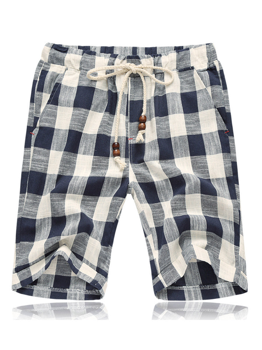 Plaid Straight Patchwork High Waist Men's Shorts