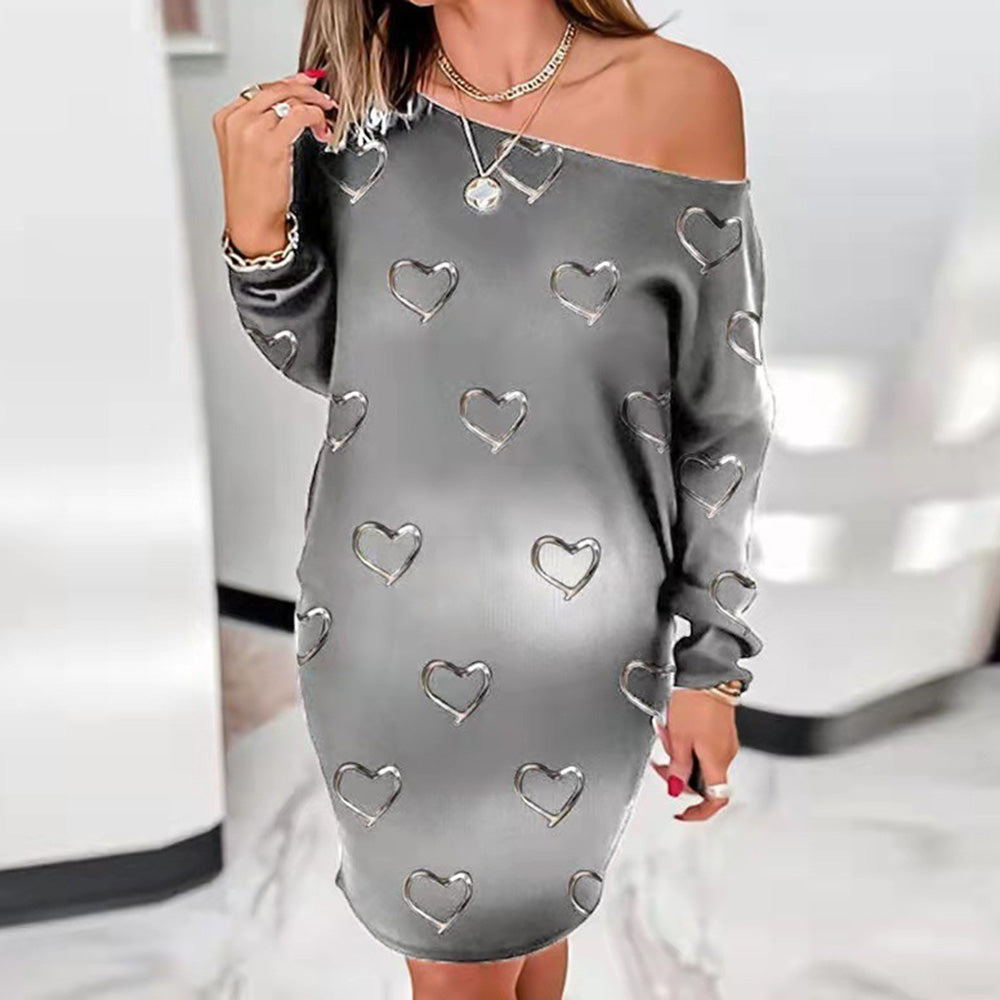 Knee-Length Long Sleeve Pullover Women's Dress