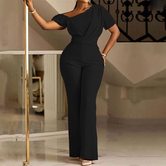 Asymmetric Plain Full Length Fashion Slim Women's Jumpsuit