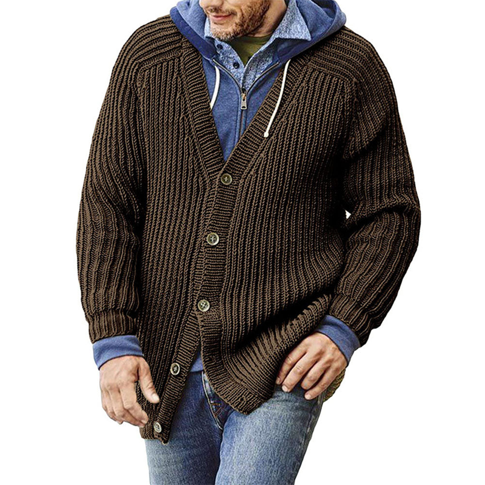 Plain Standard V-Neck Single-Breasted Men's Sweater
