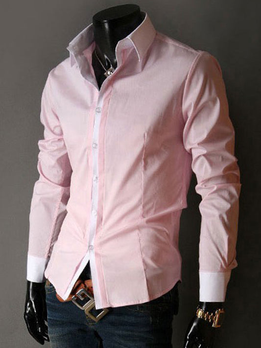 Color Block Lapel Button Fall Men's Shirt