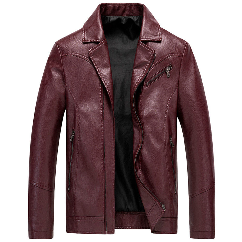 Lapel Standard Plain Zipper Men's Leather Jacket