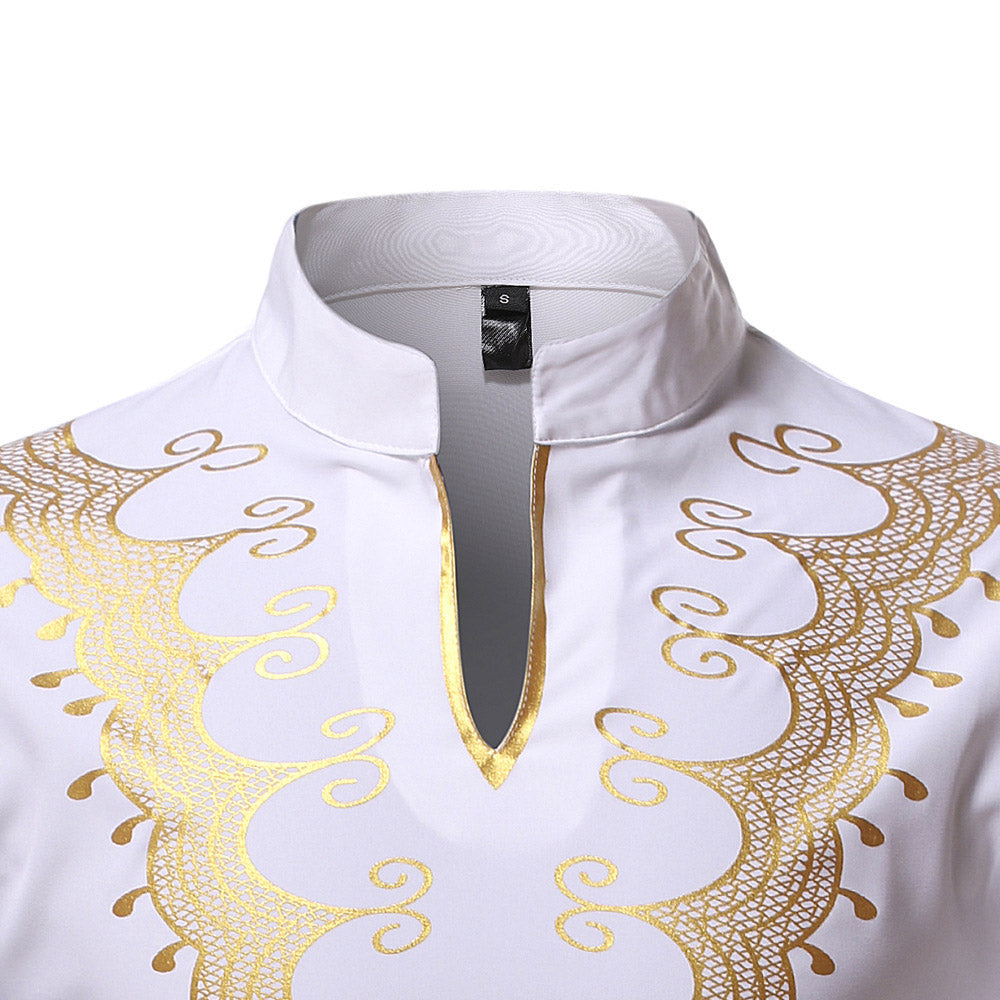 Dashiki Shirts - Print Ethnic Stand Collar Slim Men's Shirt