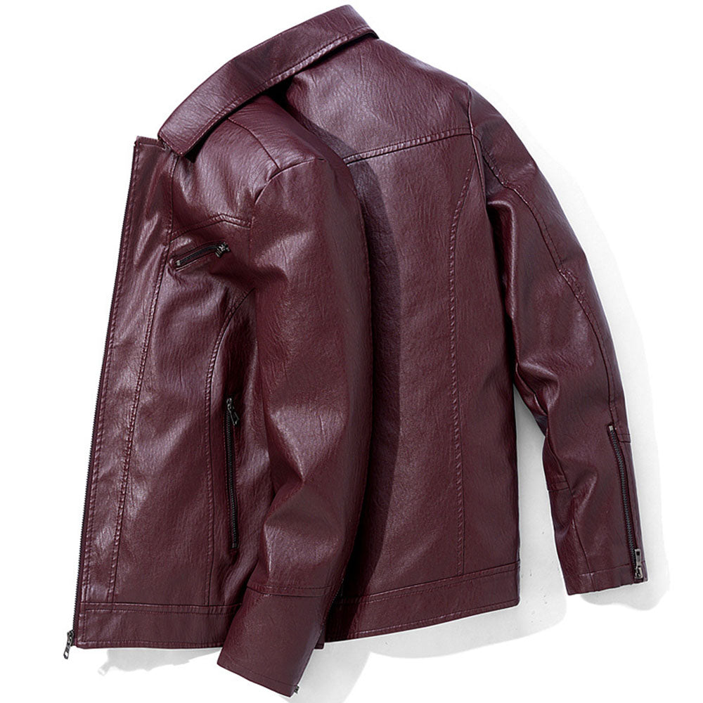 Lapel Standard Plain Zipper Men's Leather Jacket