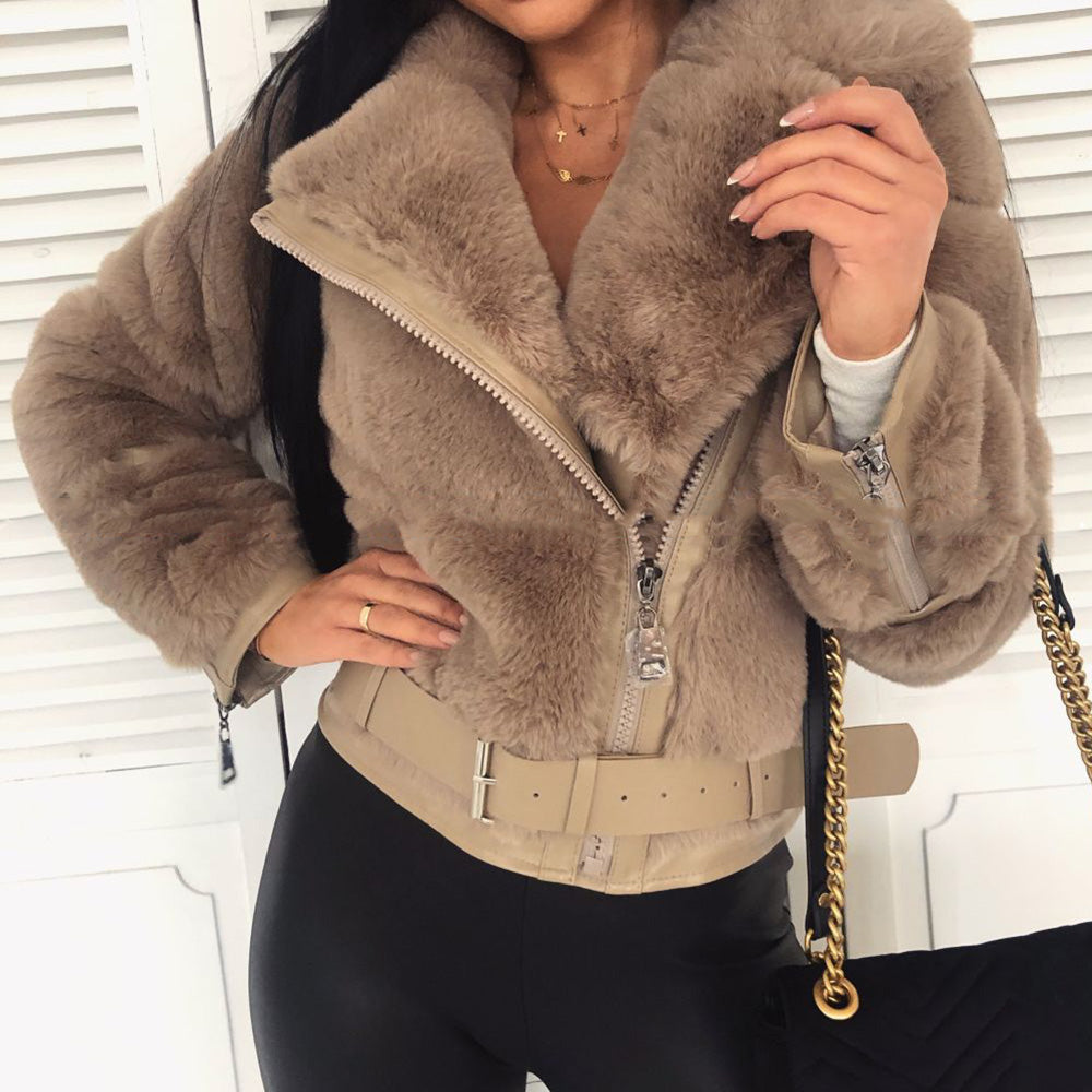 Notched Lapel Standard Regular Slim Women's Faux Fur Overcoat