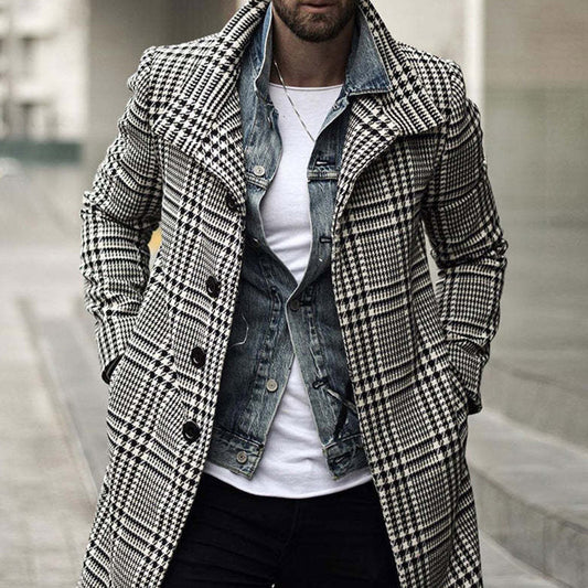 Mid-Length Stand Collar Single-Breasted Men's Coat