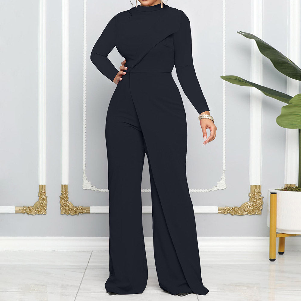 Full Length Office Lady Asymmetric Plain Mid Waist Women's Jumpsuit