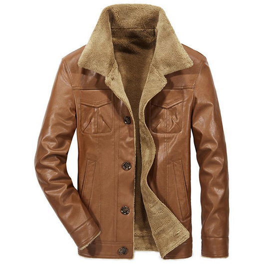 Lapel Standard Single-Breasted Men's Leather Jacket