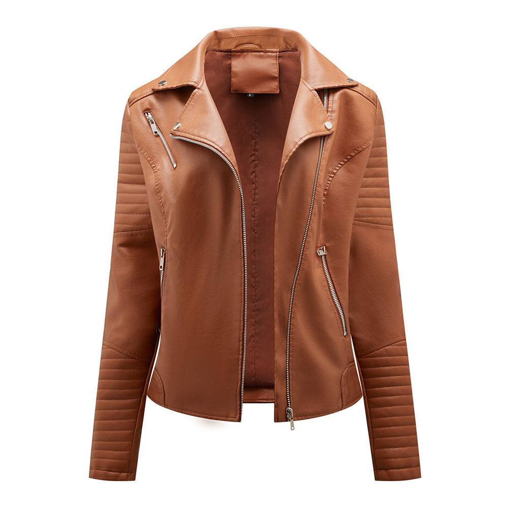 Standard Zipper Slim Fall Women's PU Jacket