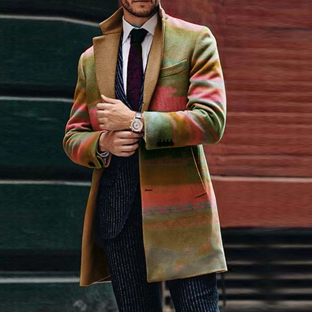 Color Block Mid-Length Pocket Casual Men's Coat