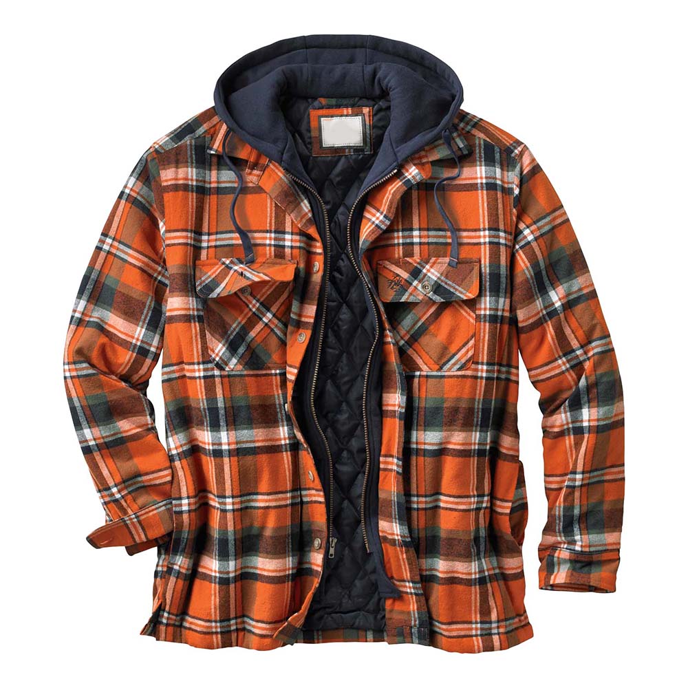 Pocket Thick Hooded Plaid Zipper Men's Jacket