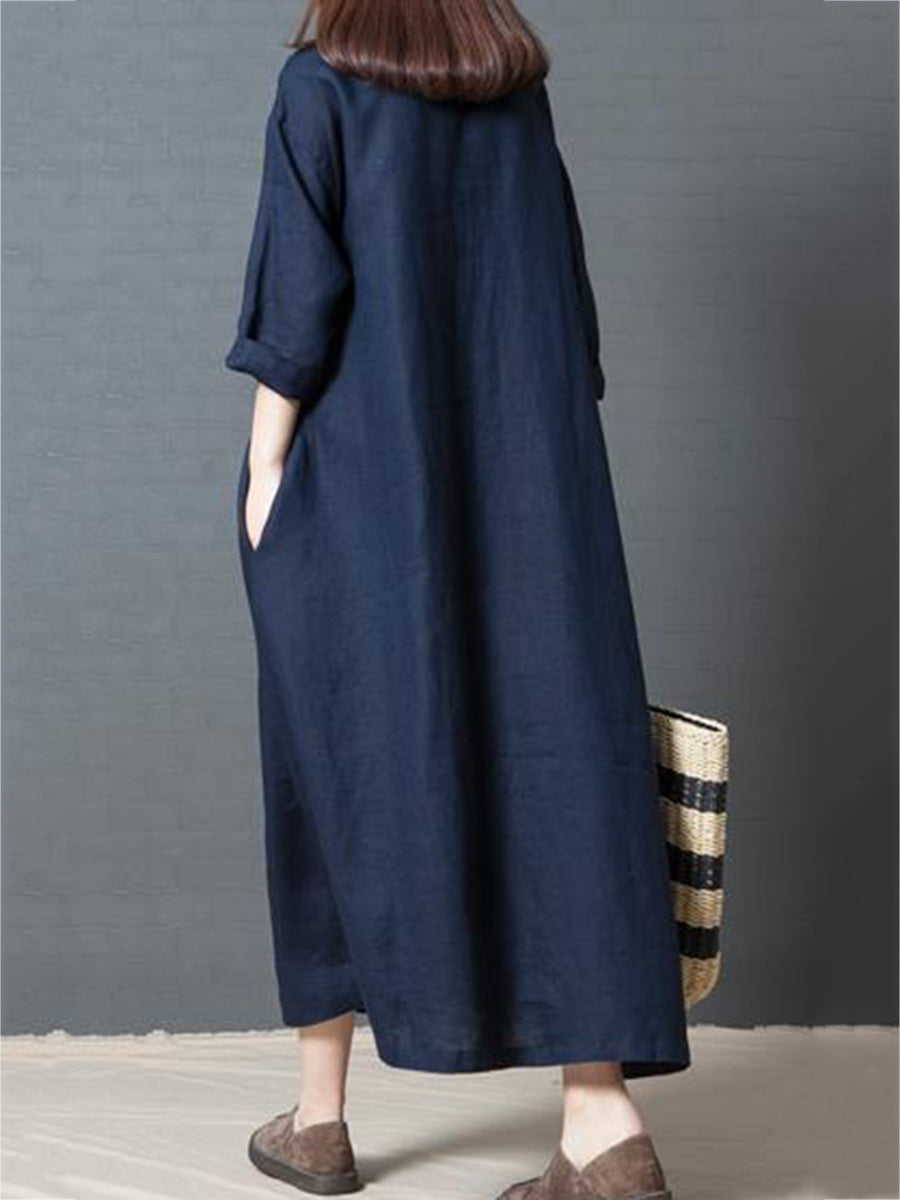Half Sleeve Pocket Mid-Calf Round Neck Pullover Women's Dress