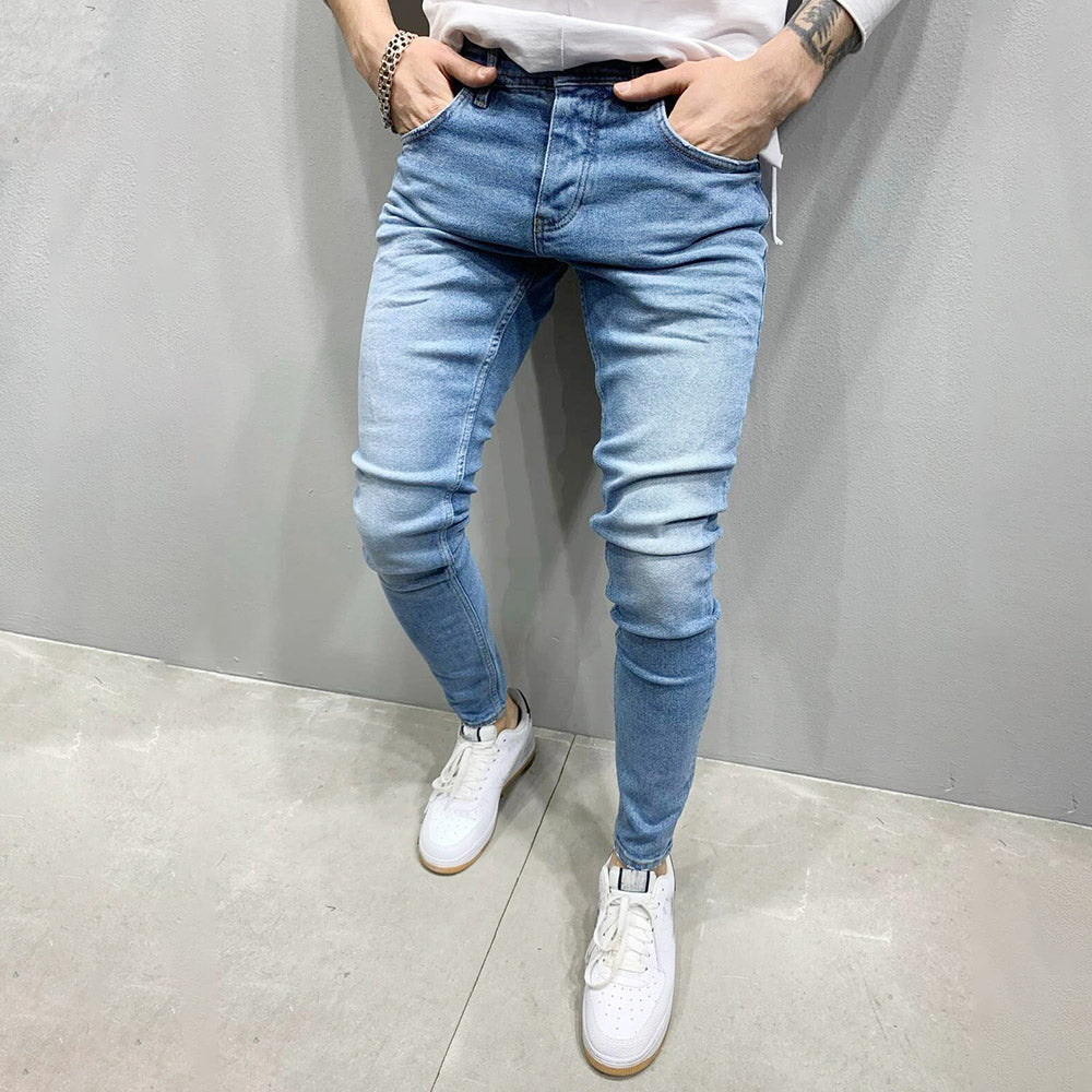 Pencil Pants Pocket Plain Mid Waist Men's Jeans