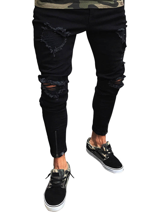 Pencil Pants Plain Mid Waist Men's Jeans