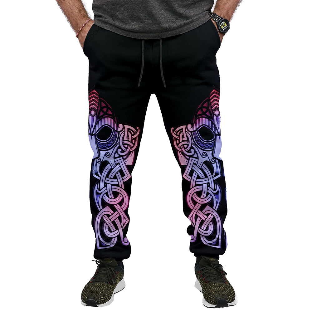 Viking Colorful Odin Raven 3D All Over Printed Men's Casual Pants