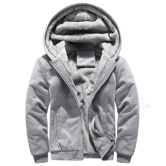 Fleece Cardigan Pocket Plain Winter Men's Hoodies