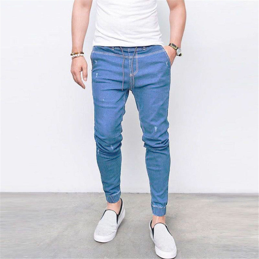 Lace-Up Pencil Pants Thin Lace-Up Men's Jeans