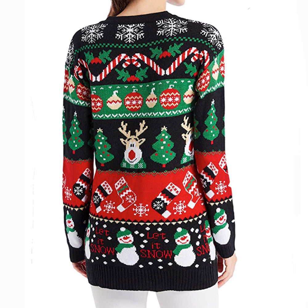 Merry Christmas Sweater | Patchwork Single-Breasted Loose Women's Sweater