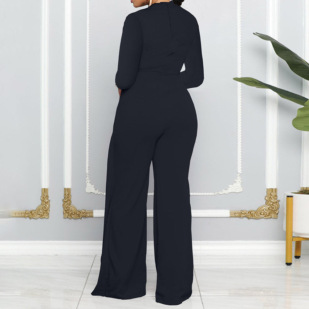 Full Length Office Lady Asymmetric Plain Mid Waist Women's Jumpsuit