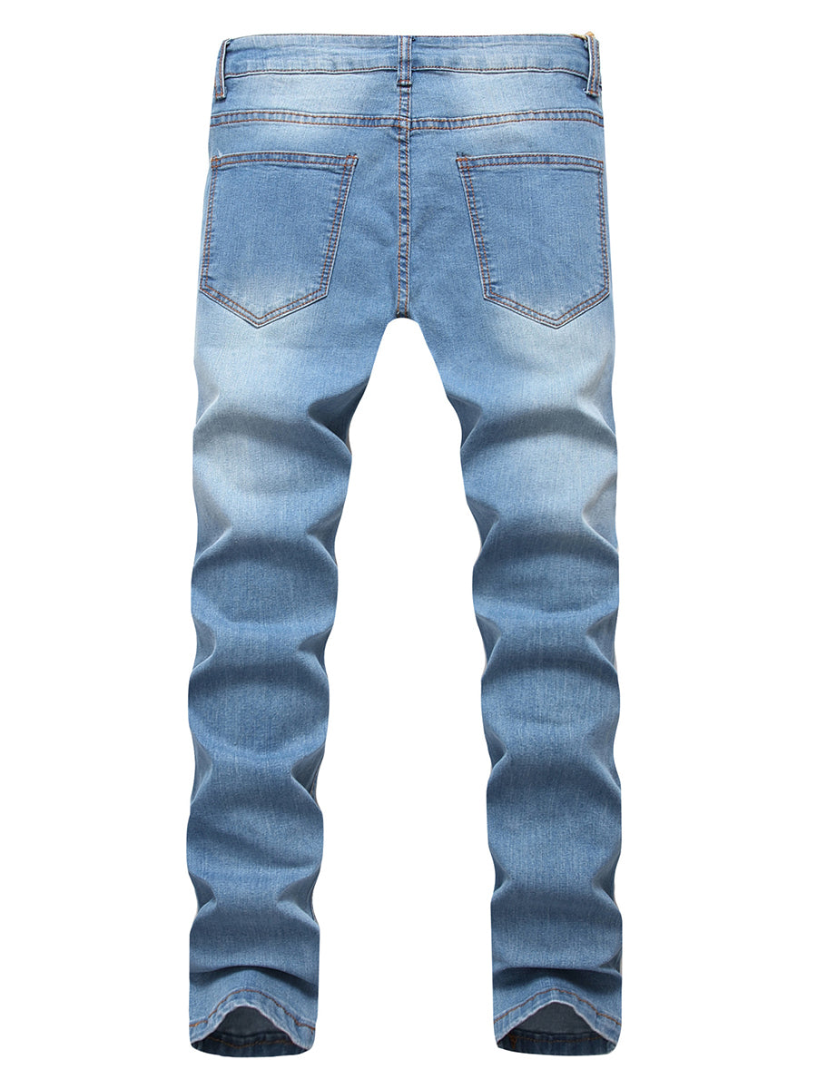 Hole Straight Zipper Men's Jeans