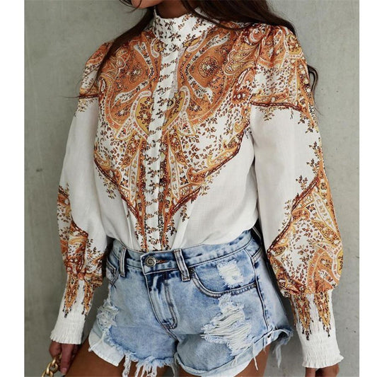 Print Floral Mid-Length Women's Blouse